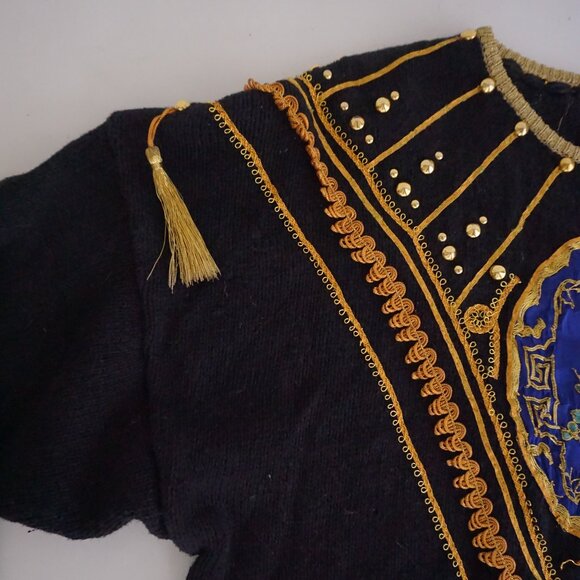 Vintage Bonnie And Company Black Beaded Cotton Knit Sweater Old Money Boho L - Picture 7 of 10